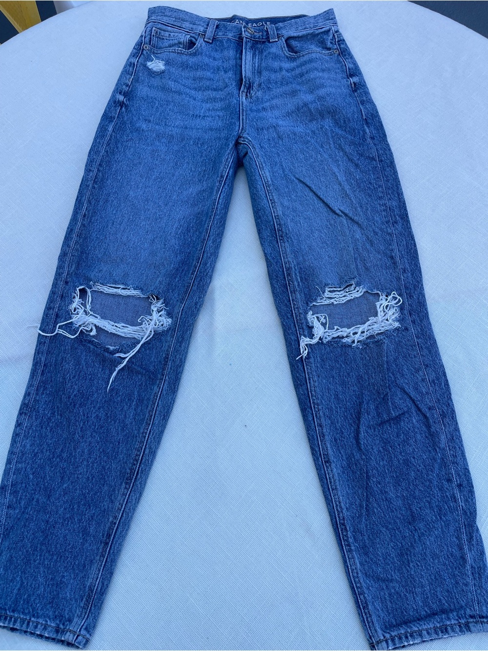 American Eagle Outfitters Women’s Distressed Blue Relaxed Mom Jeans